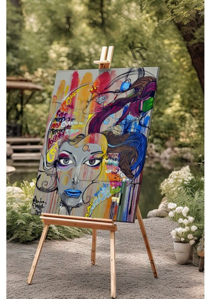 Fırça Renkli Çizim Kadın Yüzü Kanvas Tablo fiyatları