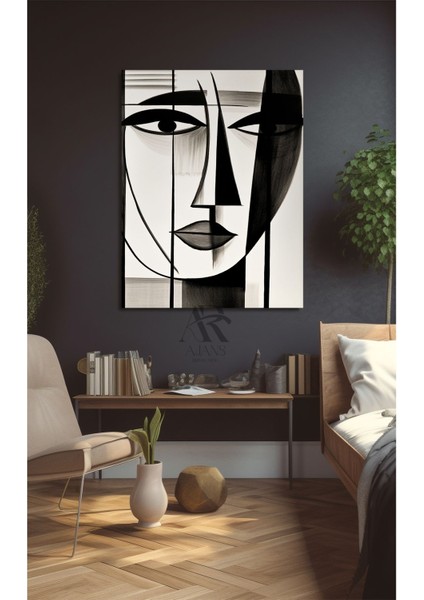 Siyah Çizgili Kadın Soyut Kanvas Tablo