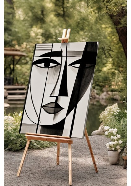 Siyah Çizgili Kadın Soyut Kanvas Tablo fiyatları