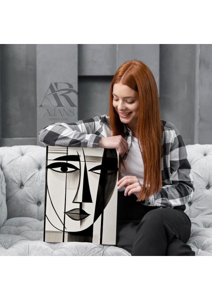 Siyah Çizgili Kadın Soyut Kanvas Tablo modelleri