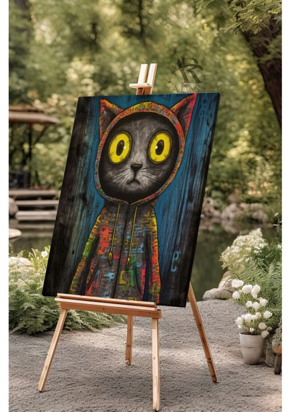 Kapşonlu Şaşkın Kedi Kanva Tablo fiyatları