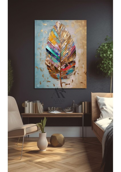 Renkli Dal Yapragı Yaglı Boya Görünümlü Kanvas Tablo
