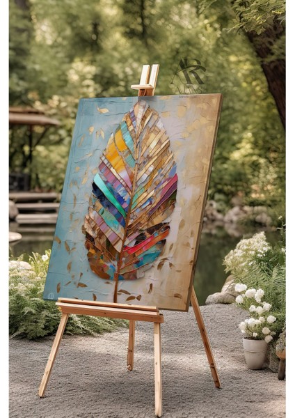 Renkli Dal Yapragı Yaglı Boya Görünümlü Kanvas Tablo fiyatları