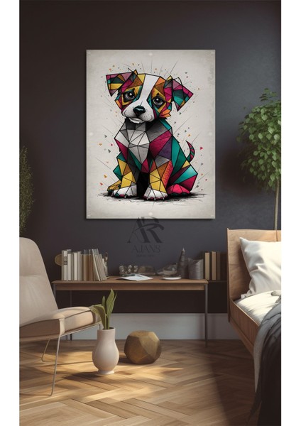 Köpek Renkli Çizim Kanvas Tablo