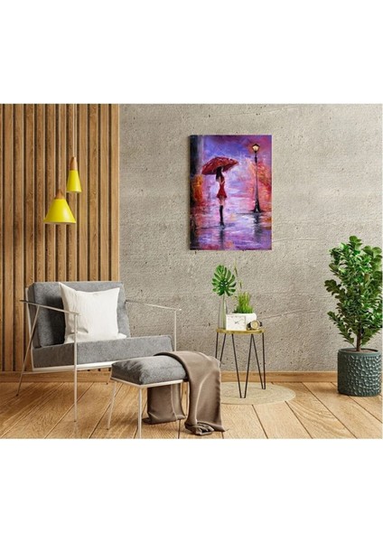 Yağlı Boya Görünümlü Şemsiyeli Kadın Kanvas Tablo