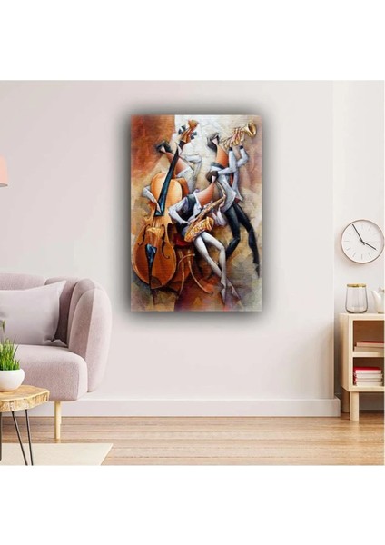 Sürrealizm Müzik Sanatı Yağlı Boya Efektli Çalgıcılar Dekoratif Kanvas Tablo