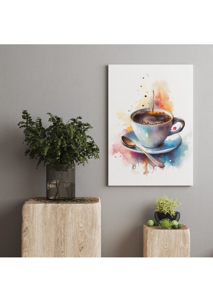 Dekoratif Kahve Fincanı Renkli Model Kanvas Tablo