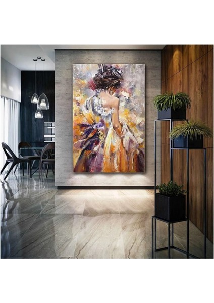 Sırtı Dönük Elbiseli Kadın Renkli Art Woman Kanvas Tablo