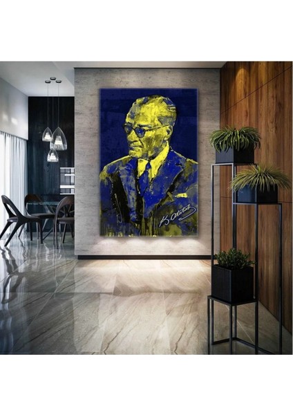Mustafa Kemal Atatürk Imzası Fenerbahçe Sarı ve Lacivert Kanvas Tablo