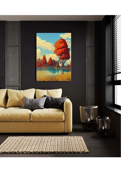 Yağlı Boya Görünümlü Kırmızı Ağaç Tablosu Kanvas Tablo fiyatları