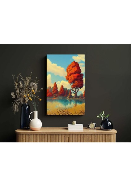 Yağlı Boya Görünümlü Kırmızı Ağaç Tablosu Kanvas Tablo modelleri