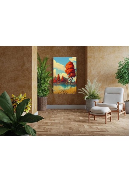 Yağlı Boya Görünümlü Kırmızı Ağaç Tablosu Kanvas Tablo fırsatları