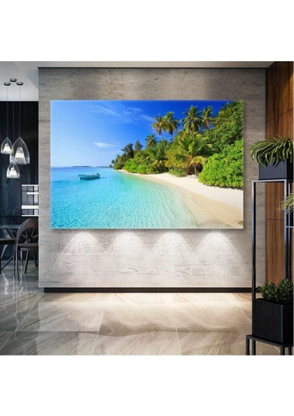 Maldivler Sahil Mavi Deniz Güneş Tatil Manzara Doğa Kanvas Tablo