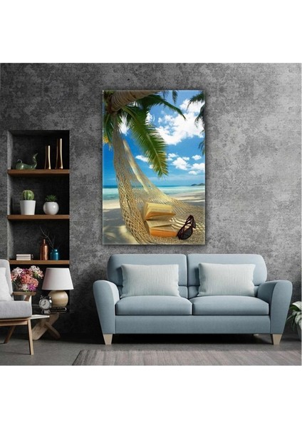 Hamak Kitap Kumsal Sahil Tatil Kanvas Tablo