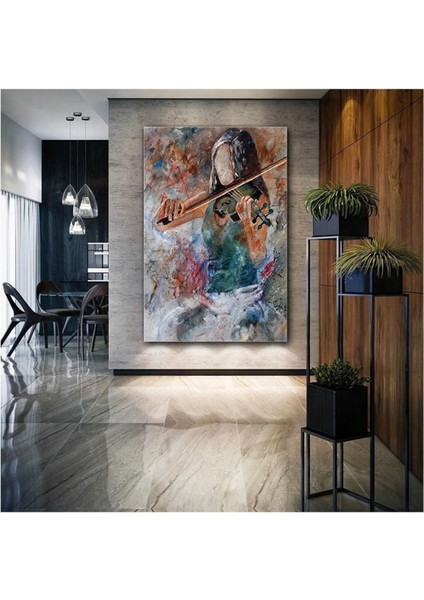 Keman Çalan Kadın Müzik Soyut Sanat Sokak Sanatı Dekor Kanvas Tablo