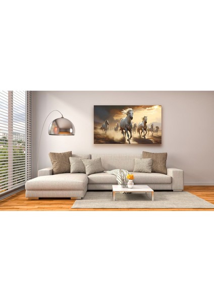 Asil Beyaz Atlar Dekoratif Kanvas Tablo