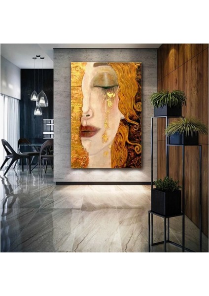 Gustav Klimt Ağlayan Kadın Altın Gözyaşı Gold Başyapıt Kanvas Tablo