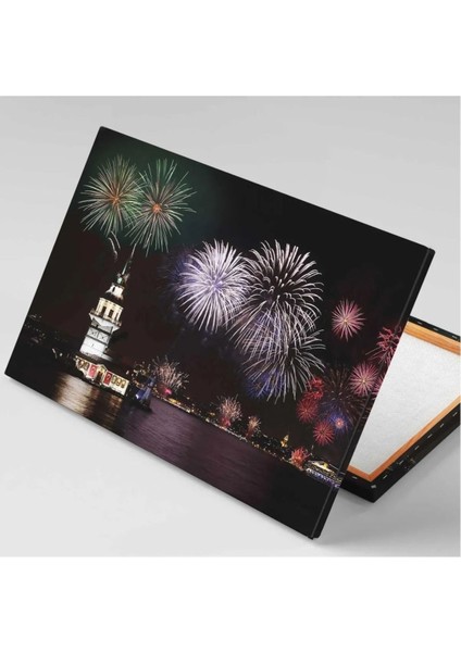 Istanbul Kız Kulesi Gece Işıklar Içinde Havayi Fişek Gösterisi Kanvas Tablo fiyatları