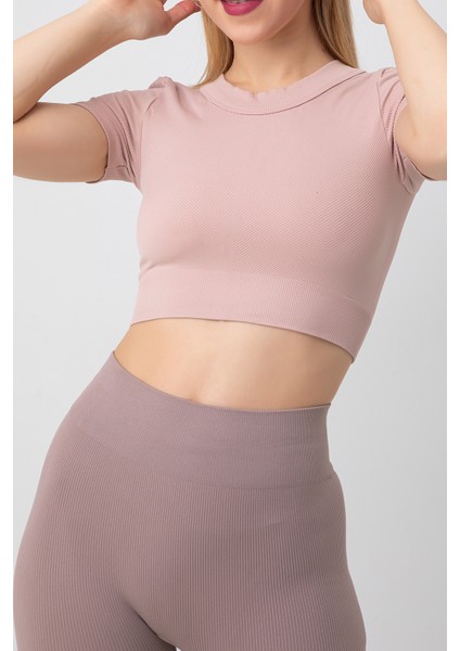 Seamless Fitilli Spor Crop Tişört