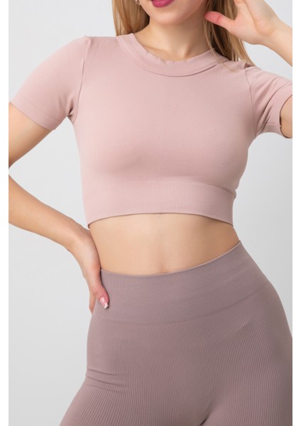 Seamless Fitilli Spor Crop Tişört