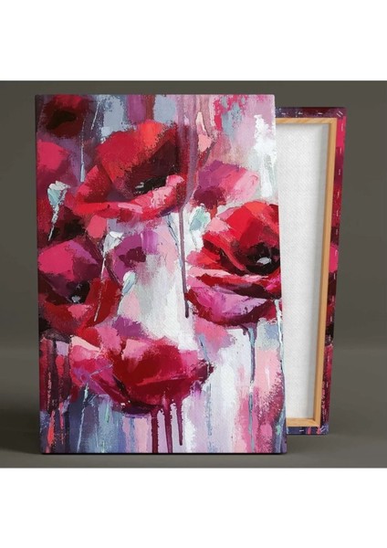 Kırmızı Gelincik Çiçeği Fırça Izleri Kanvas Tablo fiyatları