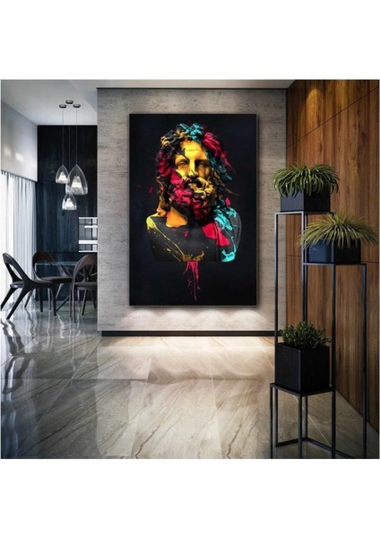 Renkli Zeus Heykeli Art Yunan Mitoloji Dekoratif Modern Kanvas Tablo