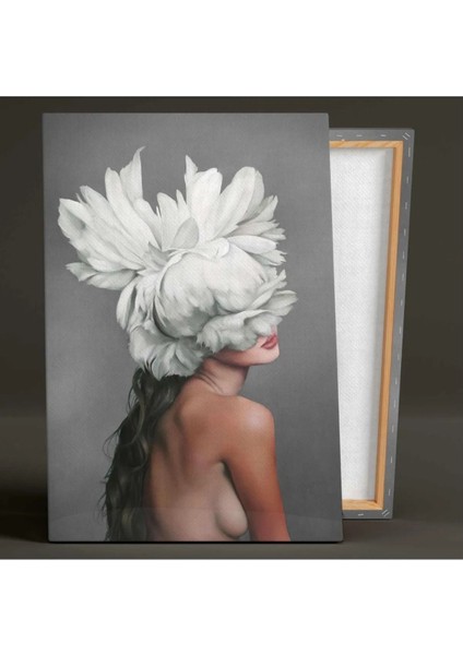 Beyaz Çiçek Kafalı Kadınlar Manken Kadın Dekor Üçlü Kombin 3 Lü Set Kanvas Tablo fiyatları