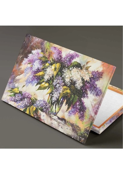 Lila ve Beyaz Leylak Vazosu Salkım Çiçek Kanvas Tablo fiyatları