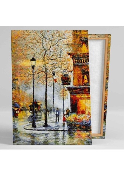 Sokak Lambaları Altında Yürüyen Insanlar Yağlı Boya Efektli Şehir Street Kanvas Tablo fiyatları