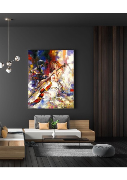Çello Çalan Kız 02 Yağlım Boya Görünümlü