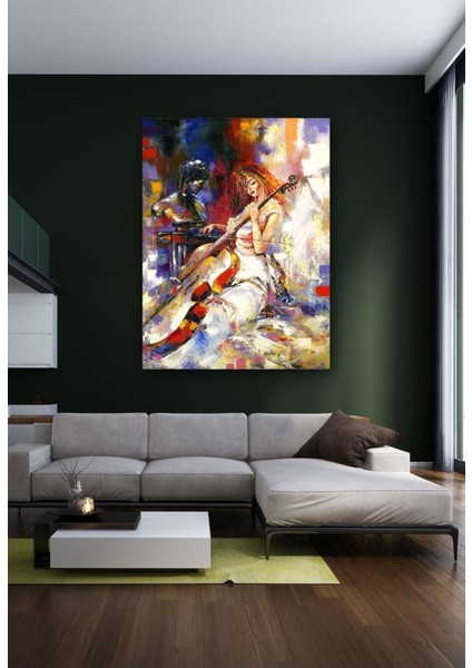 Çello Çalan Kız 02 Yağlım Boya Görünümlü fırsatları