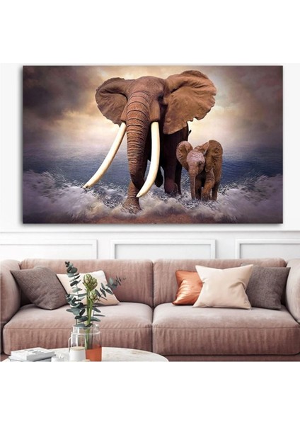 Lüks Kanvas Tablo Anne ve Yavru Fil