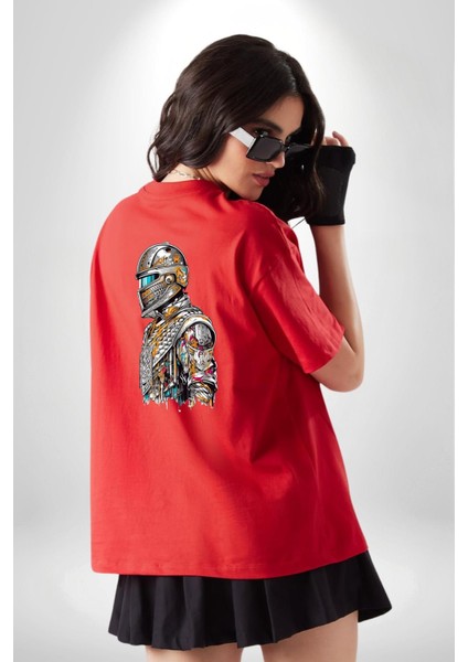 Star Wars The Mandalorian Kırmızı Oversize Kadın Erkek Ön ve Sırt Baskılı T-Shirt