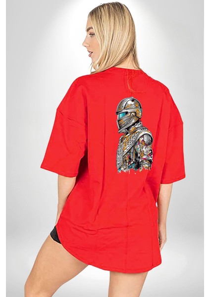 Star Wars The Mandalorian Kırmızı Oversize Kadın Erkek Ön ve Sırt Baskılı T-Shirt