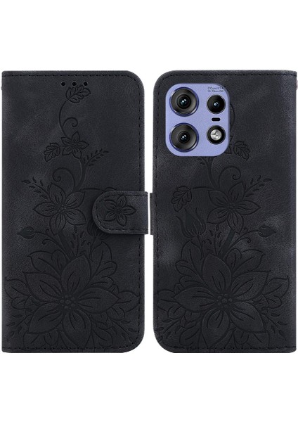 Motorola Moto Kenar 50 Pro Manyetik Kickstand Kabartmalı Zambak Için Flip Case (Yurt Dışından)