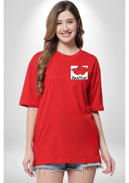 Japon Anime Tengu Maske Kırmızı Oversize Kadın Erkek Ön ve Sırt Baskılı T-Shirt modelleri
