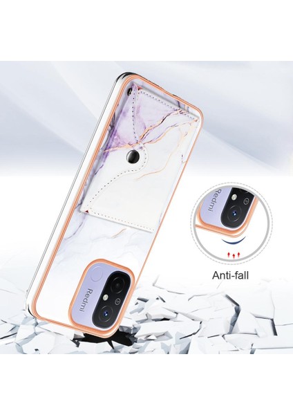 Xiaomi Redmi Için 12C Ince Cüzdan Yumuşak Tpu Tampon Kart Yuvaları Mermer (Yurt Dışından)