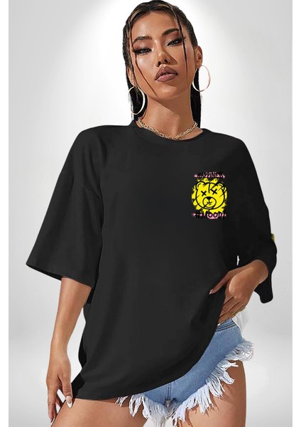 Yükseliş Için Kendin Ol Siyah Oversize Kadın Erkek Ön ve Sırt Baskılı T-Shirt