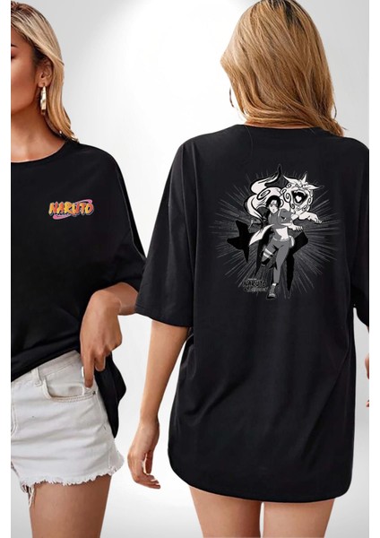 Naruto Shippuden Sai Lion Siyah Oversize Kadın Erkek Ön ve Sırt Baskılı T-Shirt