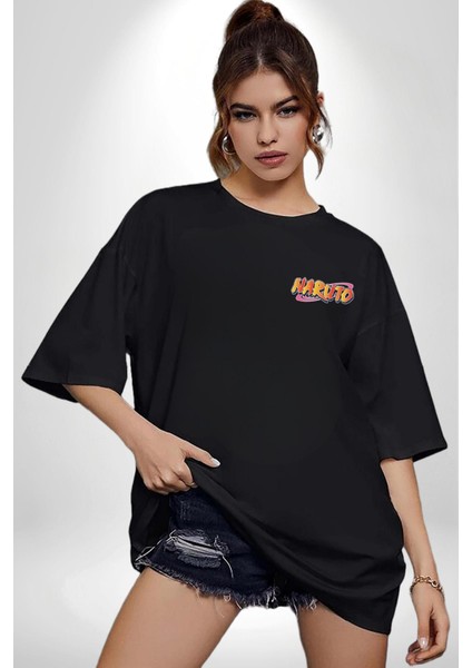 Naruto Shippuden Sai Lion Siyah Oversize Kadın Erkek Ön ve Sırt Baskılı T-Shirt