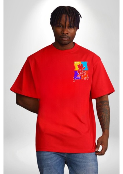 Baş Belası Teddy Kırmızı Oversize Kadın Erkek Ön ve Sırt Baskılı T-Shirt