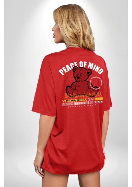 Iç Huzur Kırmızı Oversize Kadın Erkek Ön ve Sırt Baskılı T-Shirt