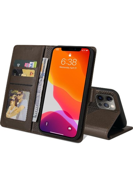 Iphone 12 Için Flip Case Pro Max Premium Deri Kickstand Üç Kart (Yurt Dışından)