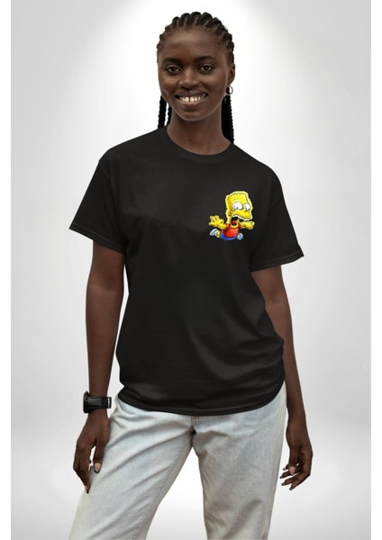 Simpson Metalica Bart Rock Siyah Oversize Kadın Erkek Ön ve Sırt Baskılı T-Shirt