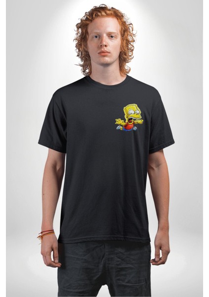 Simpson Metalica Bart Rock Siyah Oversize Kadın Erkek Ön ve Sırt Baskılı T-Shirt