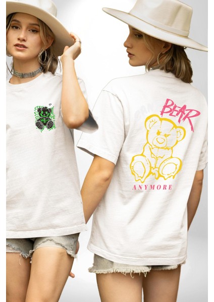 Artık Katlan Beyaz Oversize Kadın Erkek Ön ve Sırt Baskılı T-Shirt
