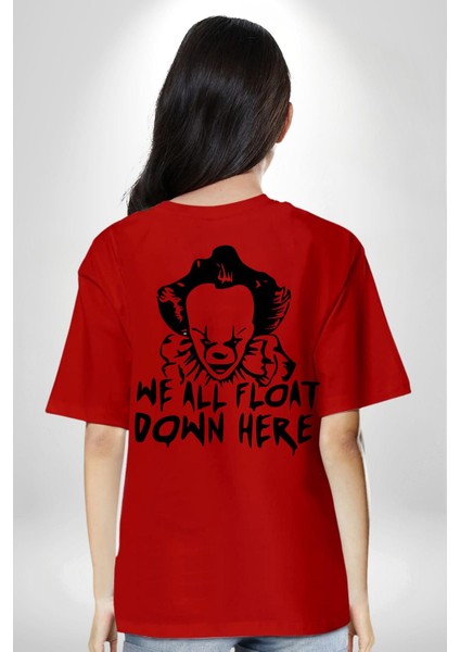 Korkunç Palyaço Korku Film Kırmızı Oversize Kadın Erkek Ön ve Sırt Baskılı T-Shirt fiyatları