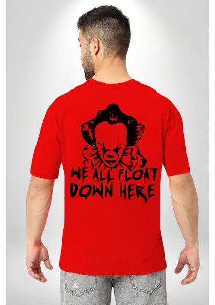 Korkunç Palyaço Korku Film Kırmızı Oversize Kadın Erkek Ön ve Sırt Baskılı T-Shirt fırsatları