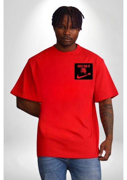 Korkunç Palyaço Korku Film Kırmızı Oversize Kadın Erkek Ön ve Sırt Baskılı T-Shirt indirimleri