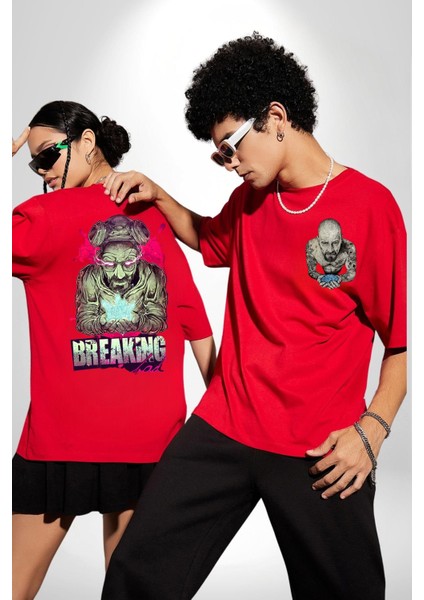 Breaking Bad Kırmızı Oversize Kadın Erkek Ön ve Sırt Baskılı T-Shirt